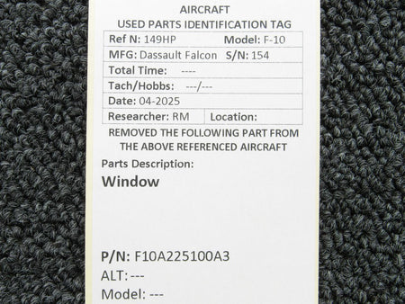 Dassault Falcon F10A225100A3 Dassault Falcon 10 Window