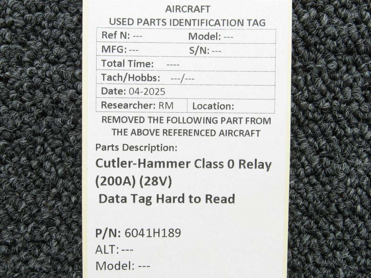 Cutler-Hammer 6041H189 Cutler-Hammer Class 0 Relay (200A) (28V) Data Tag Hard to Read