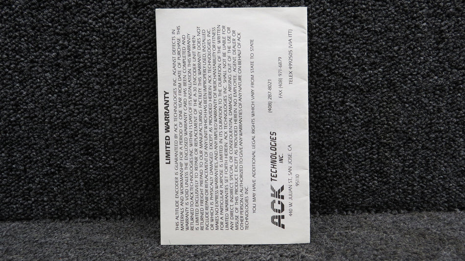 A-30 ACK Technologies Altitude Encoder Operation and Install Manual