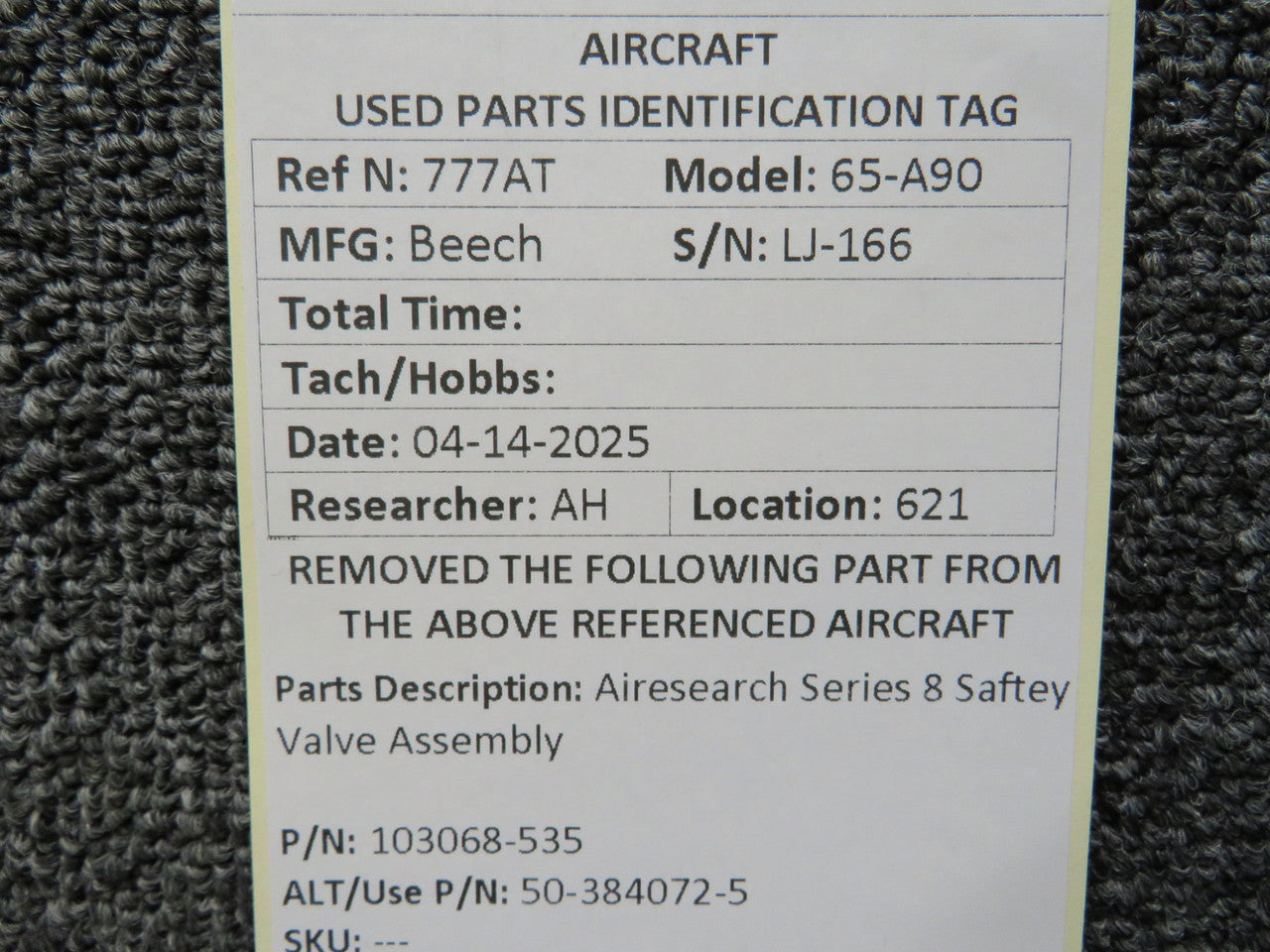 103068-535 (Alt: 50-384072-5) Airesearch Series 8 Safety Valve