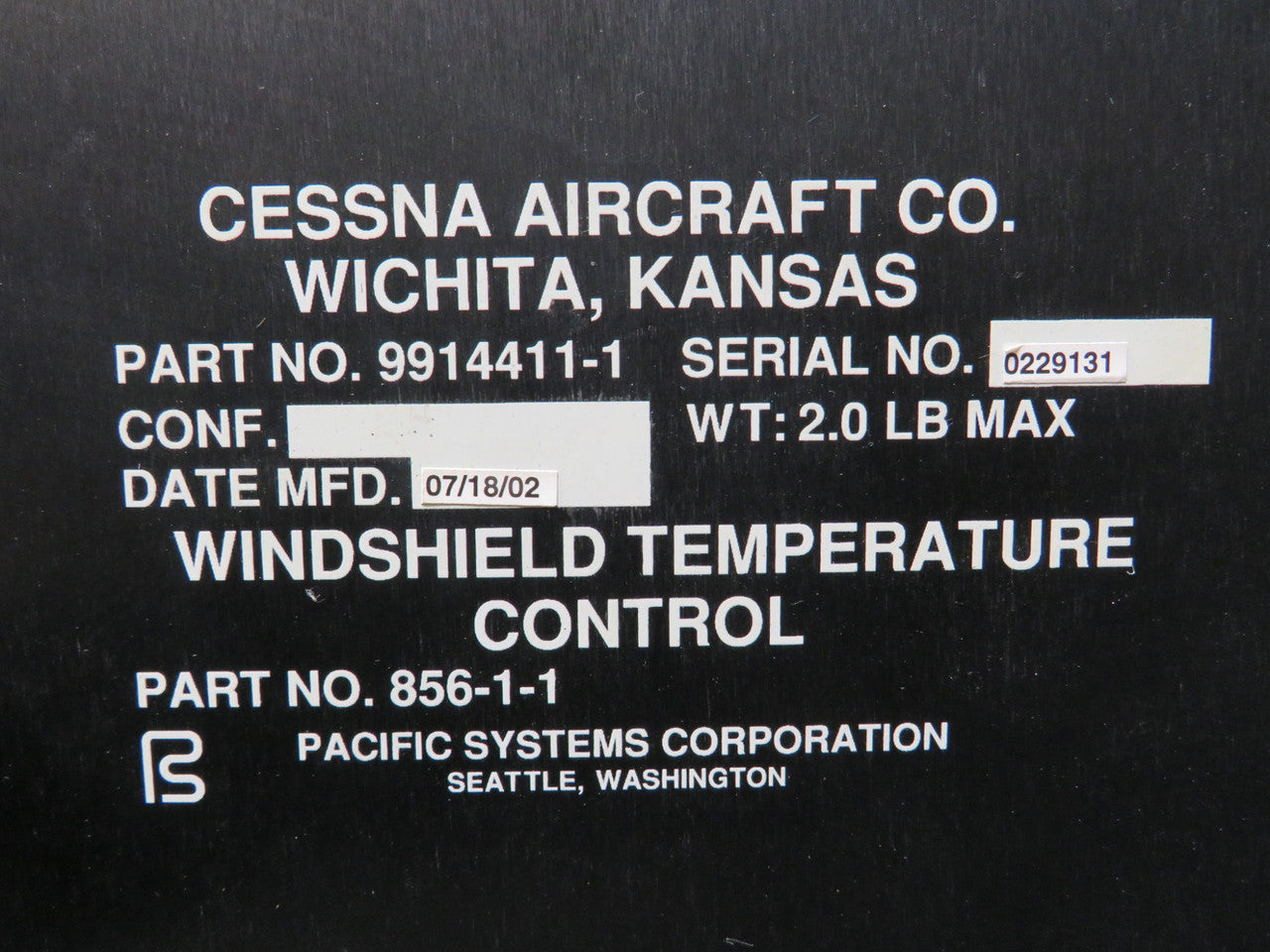 856-1-1 (Alt: 9914411-1) Pacific Systems Windshield Temperature