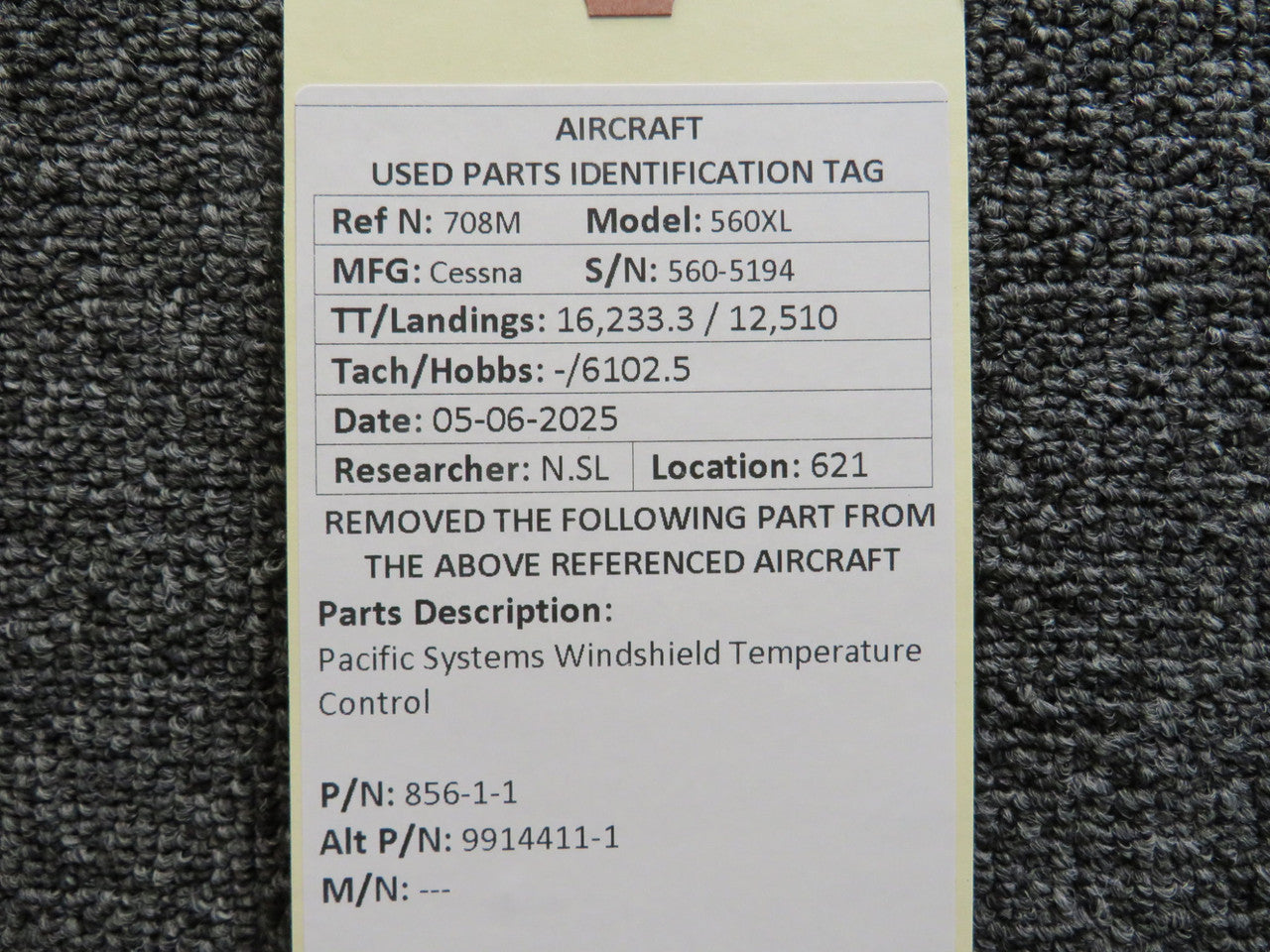 856-1-1 (Alt: 9914411-1) Pacific Systems Windshield Temperature