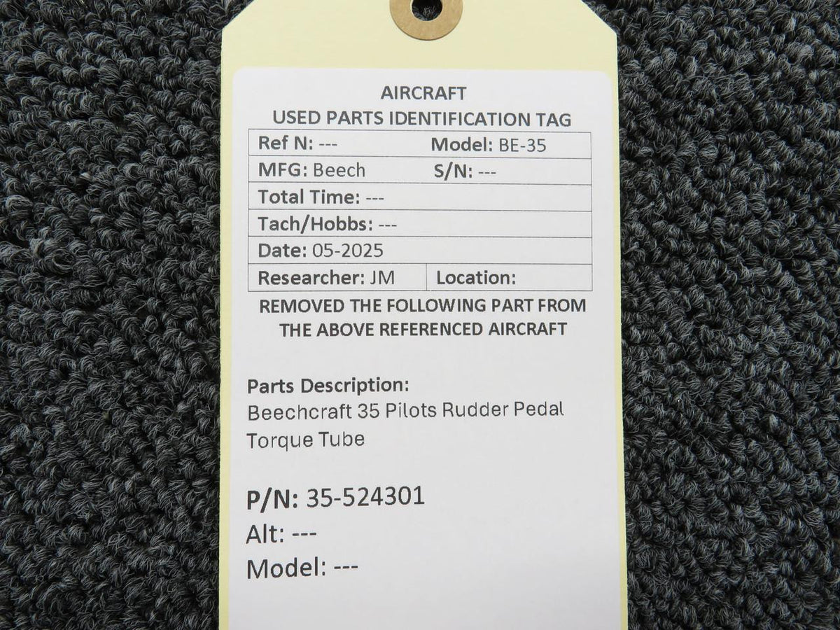 Beechcraft Parts 35-524301 Beechcraft 35 Pilots Rudder Pedal Torque Tube