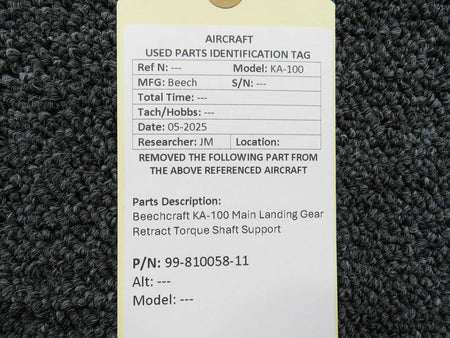 Beechcraft Parts 99-810058-11 Beechcraft KA-100 Main Landing Gear Retract Torque Shaft Support