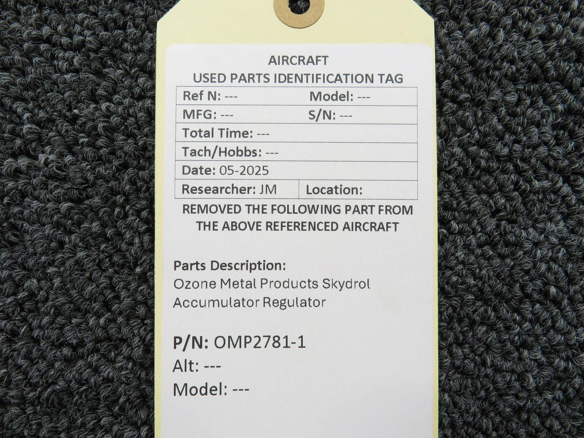 Ozone OMP2781-1 Ozone Metal Products Skydrol Accumulator Regulator