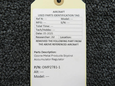 Ozone OMP2781-1 Ozone Metal Products Skydrol Accumulator Regulator