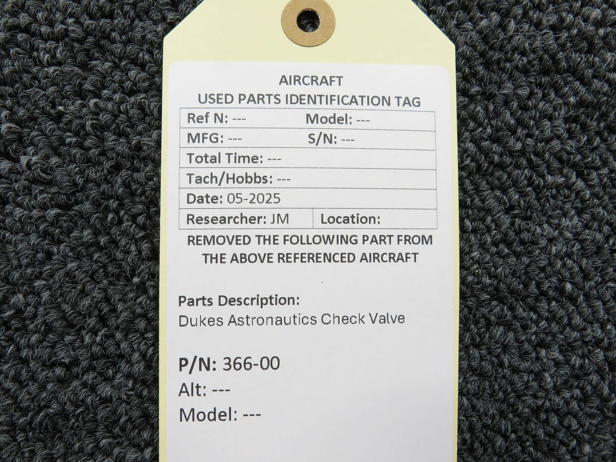 Dukes Astronics 366-00 Dukes Astronautics Check Valve