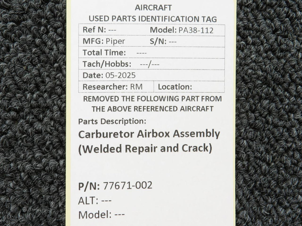 Piper Aircraft Parts 77671-002 Piper PA38-112 Carburetor Airbox Assembly (Welded Repair and Crack)