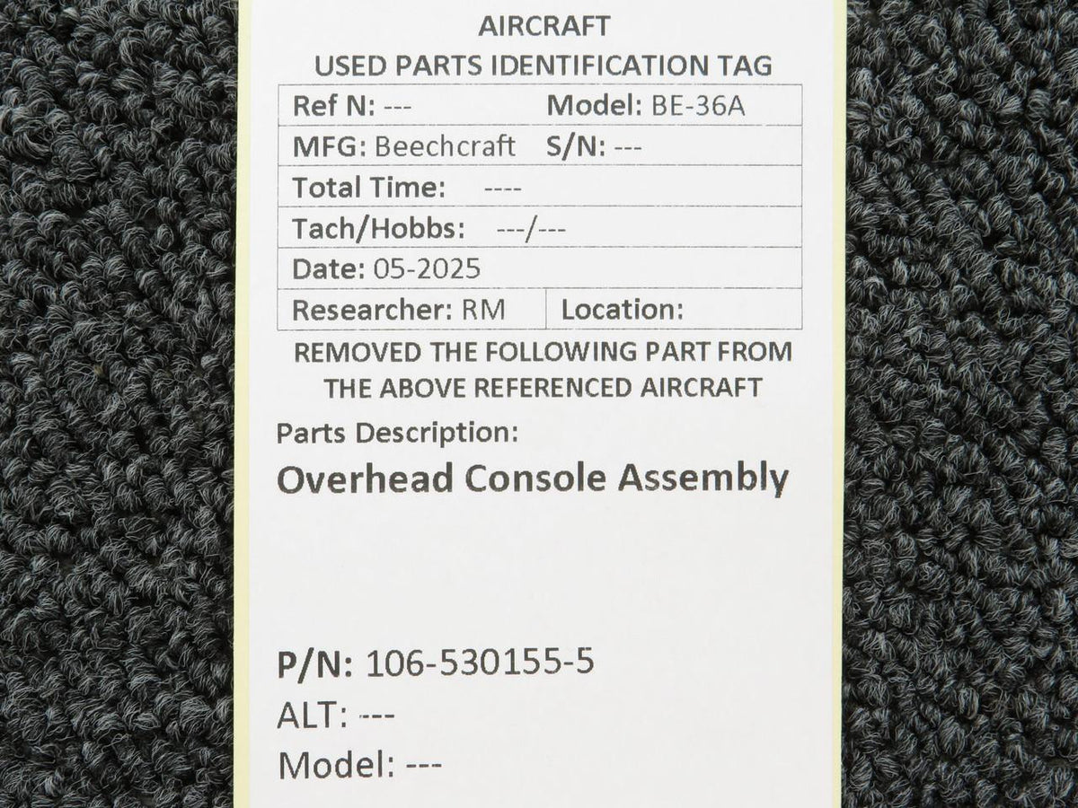 Beechcraft Parts 106-530155-5 Beechcraft BE-36A Overhead Console Assembly