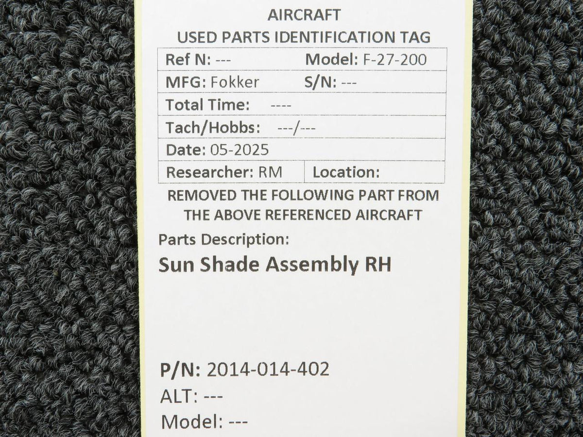 Fokker 2014-014-402 Fokker F-27-200 Sun Shade Assembly RH