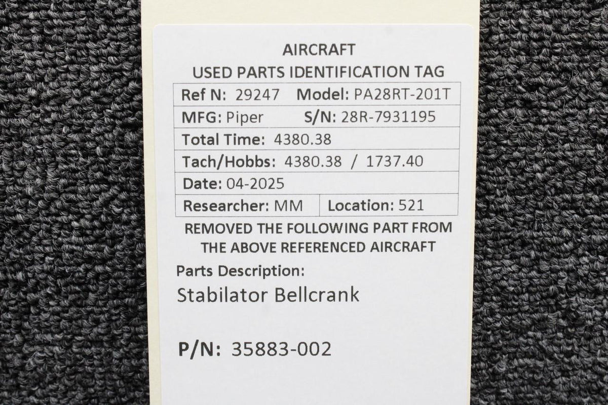 Piper Aircraft Parts 35883-002 Piper PA28RT-201T Stabilator Bellcrank