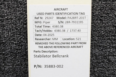 Piper Aircraft Parts 35883-002 Piper PA28RT-201T Stabilator Bellcrank