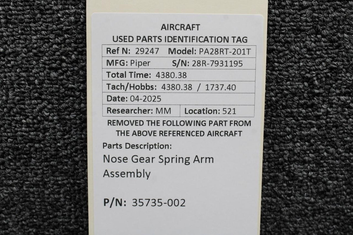 Piper Aircraft Parts 35735-002 Piper PA28RT-201T Nose Gear Spring Arm Assembly
