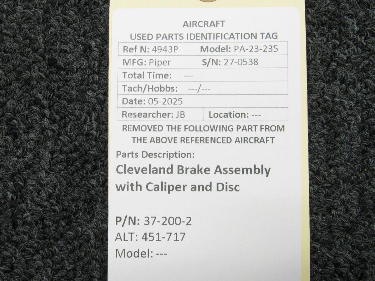 Cleveland 37-200-2 (Alt: 451-717) Cleveland Brake Assembly with Caliper and Disc