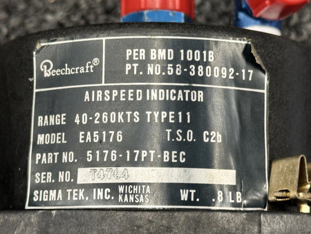 Sigma-Tek 5176-17PT-BEC Sigma Tek EA5176 True Airspeed Indicator (Knots: 40-260)