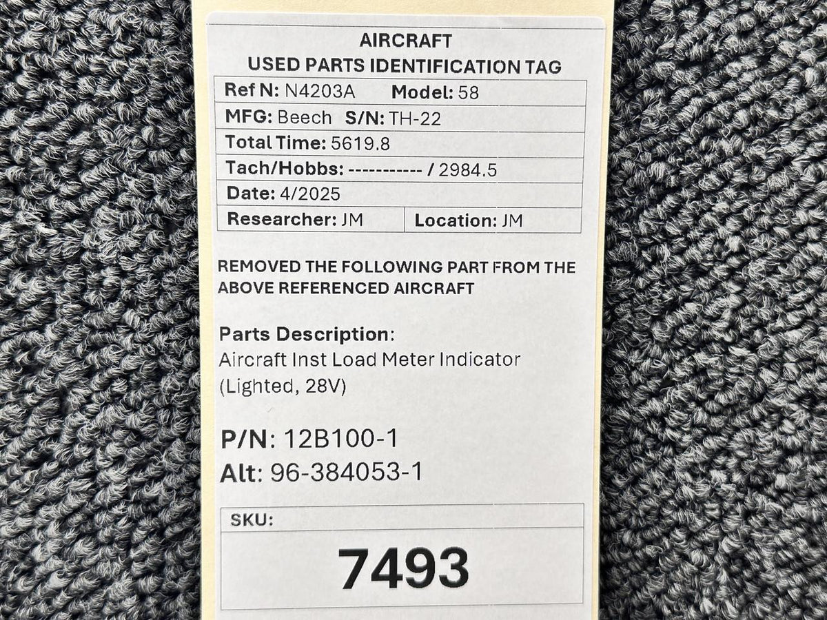 Aircraft Instrument and Development 12B100-1 (Alt: 96-384053-1) Aircraft Inst Load Meter Indicator (Lighted, 28V)