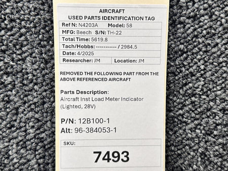 Aircraft Instrument and Development 12B100-1 (Alt: 96-384053-1) Aircraft Inst Load Meter Indicator (Lighted, 28V)