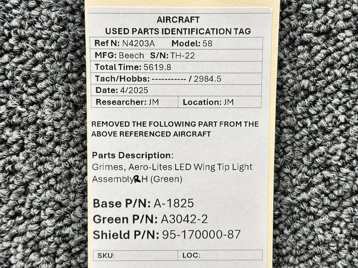 Grimes / Aero-Lites A-1825, A3042-2 Grimes, Aero-Lites LED Wing Tip Light Assembly LH (Green)