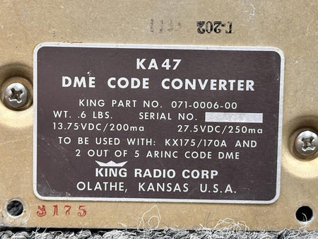 King Radio 071-0006-00 King Radio KA-47 DME Code Converter with Mod (14 or 28V)