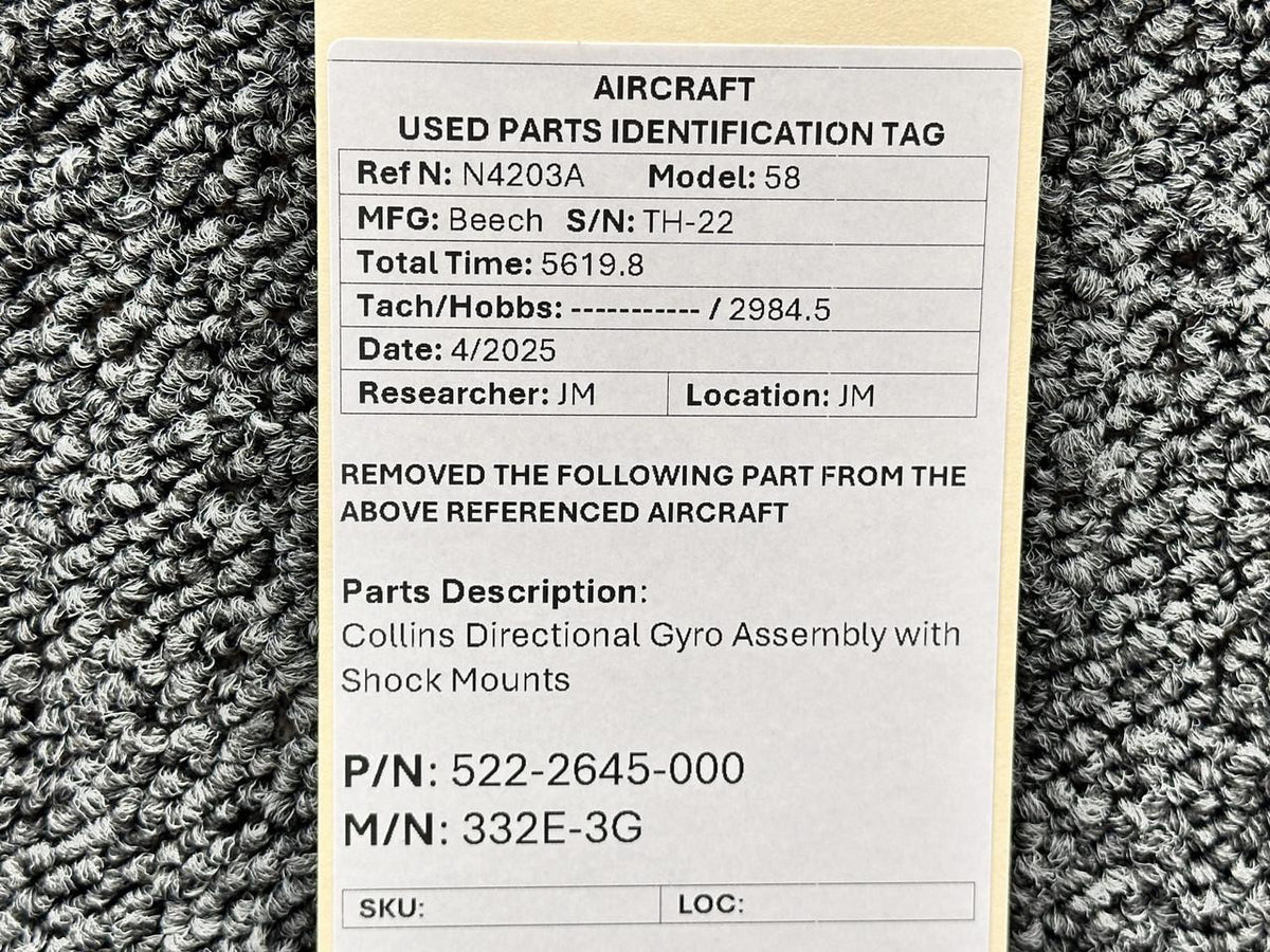 Collins 522-2645-000 Collins 332E-3G Directional Gyro Assembly with Shock Mounts