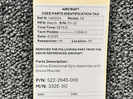 Collins 522-2645-000 Collins 332E-3G Directional Gyro Assembly with Shock Mounts