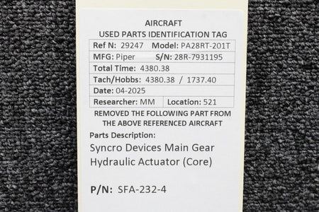 Syncro Devices SFA-232-4 Syncro Devices Main Gear Hydraulic Actuator (Core)