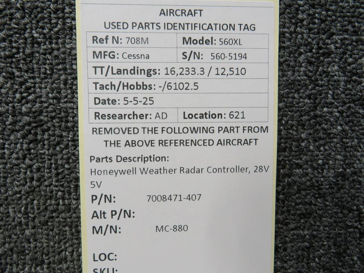 Honeywell 7008471-407 Honeywell MC-880 Weather Radar Controller, 28V 5V