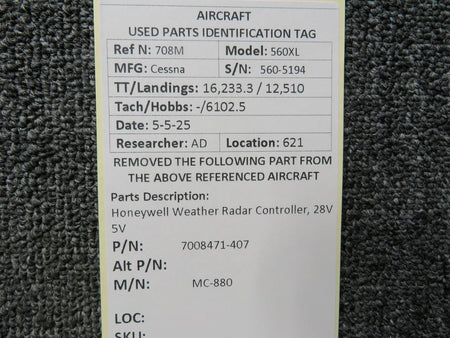 Honeywell 7008471-407 Honeywell MC-880 Weather Radar Controller, 28V 5V