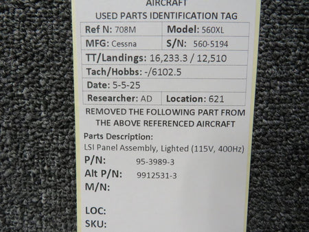 LSI 95-3989-3 (Alt: 9912531-3) LSI Panel Assembly, Lighted (115V, 400Hz)