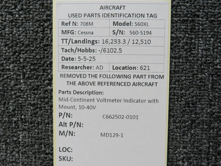 Mid-Continent C662502-0101 Mid-Continent MD129-1 Voltmeter Indicator with Mount, 10-40V