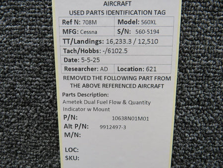 Ametek 10638N01M01 (Alt: 9912497-3) Ametek Dual Fuel Flow & Quantity Indicator w Mount