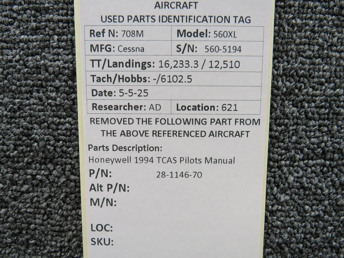 Honeywell 28-1146-70 Honeywell 1994 TCAS Pilots Manual