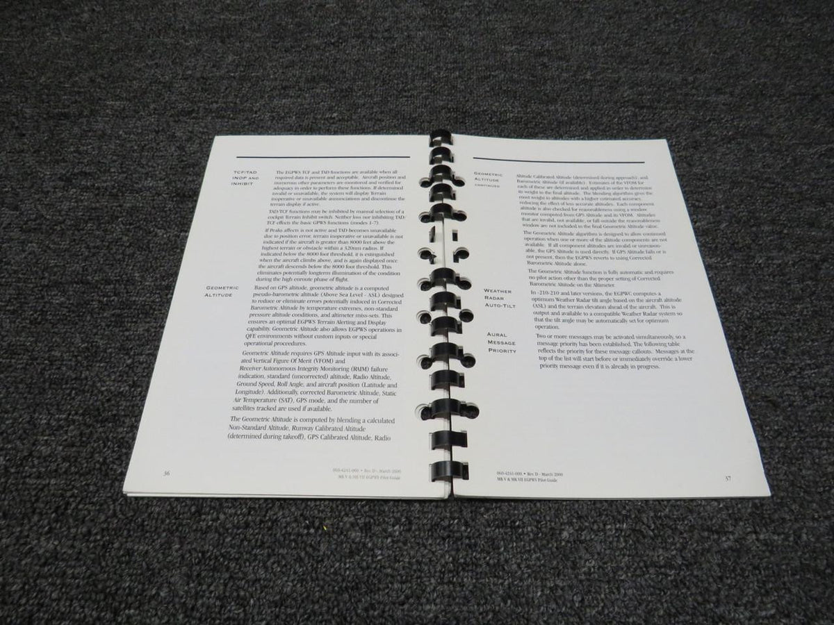Honeywell 060-4241-000 Honeywell 2000 EGPWS MK V and MK VII Pilot Guide (Spine Broken)