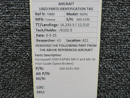 Honeywell 060-4241-000 Honeywell 2000 EGPWS MK V and MK VII Pilot Guide (Spine Broken)