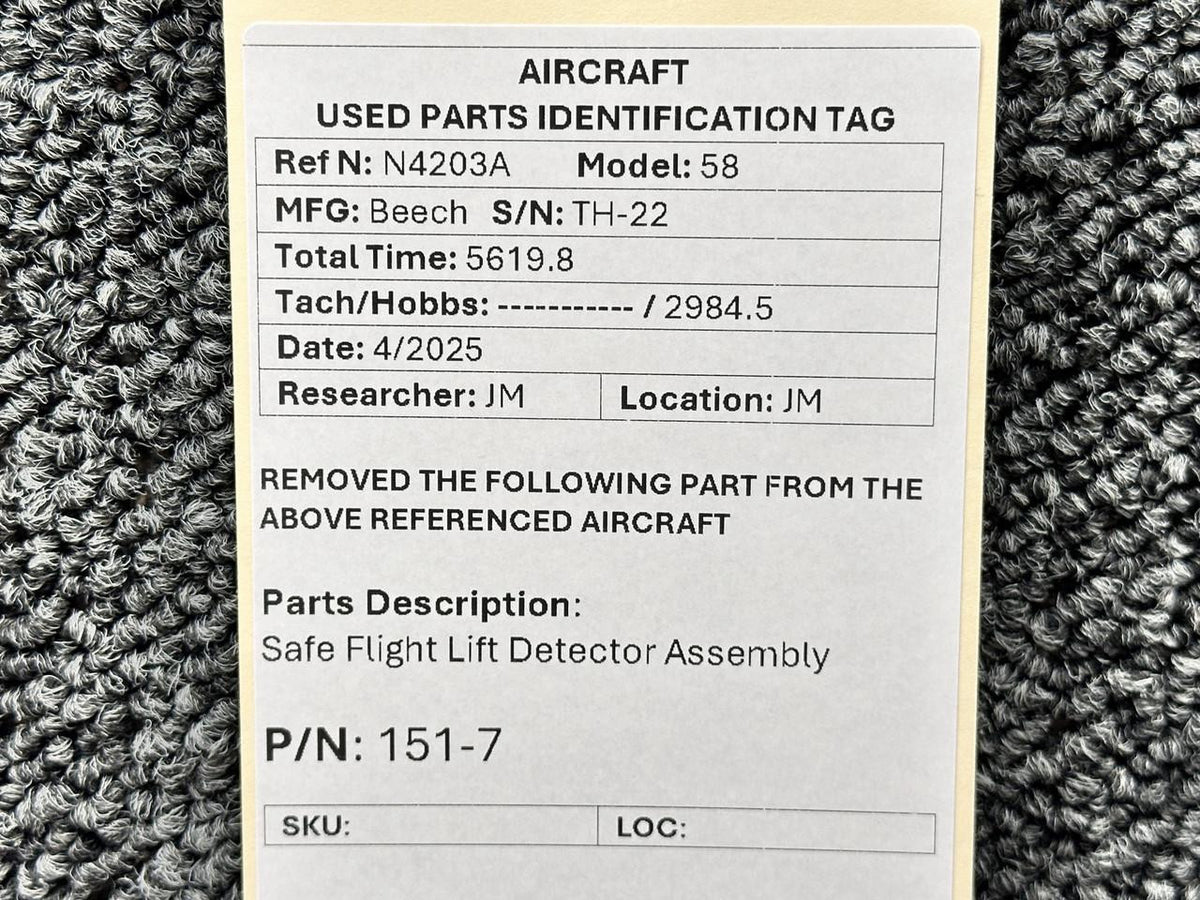 Safe Flight 151-7 Safe Flight Lift Detector Assembly