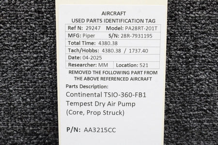 Tempest AA3215CC Continental TSIO-360-FB1 Tempest Dry Air Pump (Core, Prop Struck)