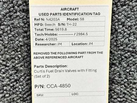 Curtis CCA-4850 Beechcraft 58 Curtis Fuel Drain Valves with Fitting (Set of 2)