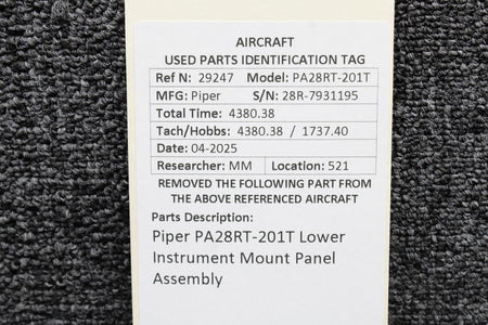 Piper Aircraft Parts Piper PA28RT-201T Lower Instrument Mount Panel Assembly