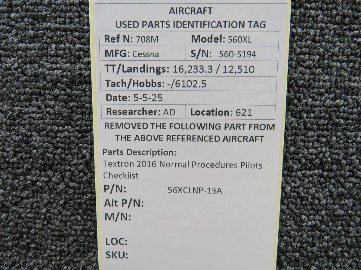 textron 56XCLNP-13A Textron 2016 Normal Procedures Pilots Checklist