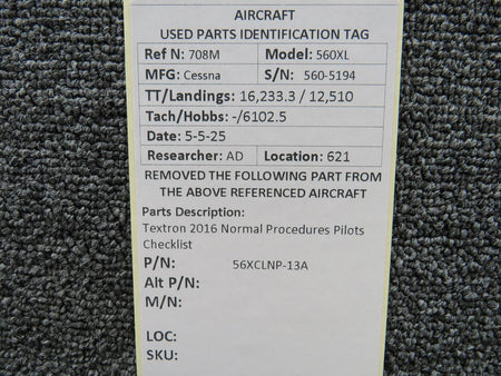 textron 56XCLNP-13A Textron 2016 Normal Procedures Pilots Checklist