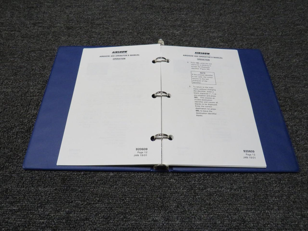 Airshow 920609 Airshow 2001 Airshow 400 Operators Manual