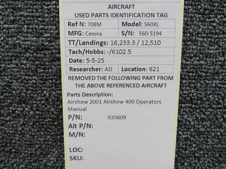 Airshow 920609 Airshow 2001 Airshow 400 Operators Manual