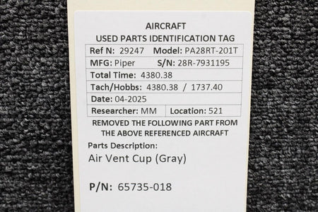Piper Aircraft Parts 65735-018 Piper PA28RT-201T Air Vent Cup (Gray)
