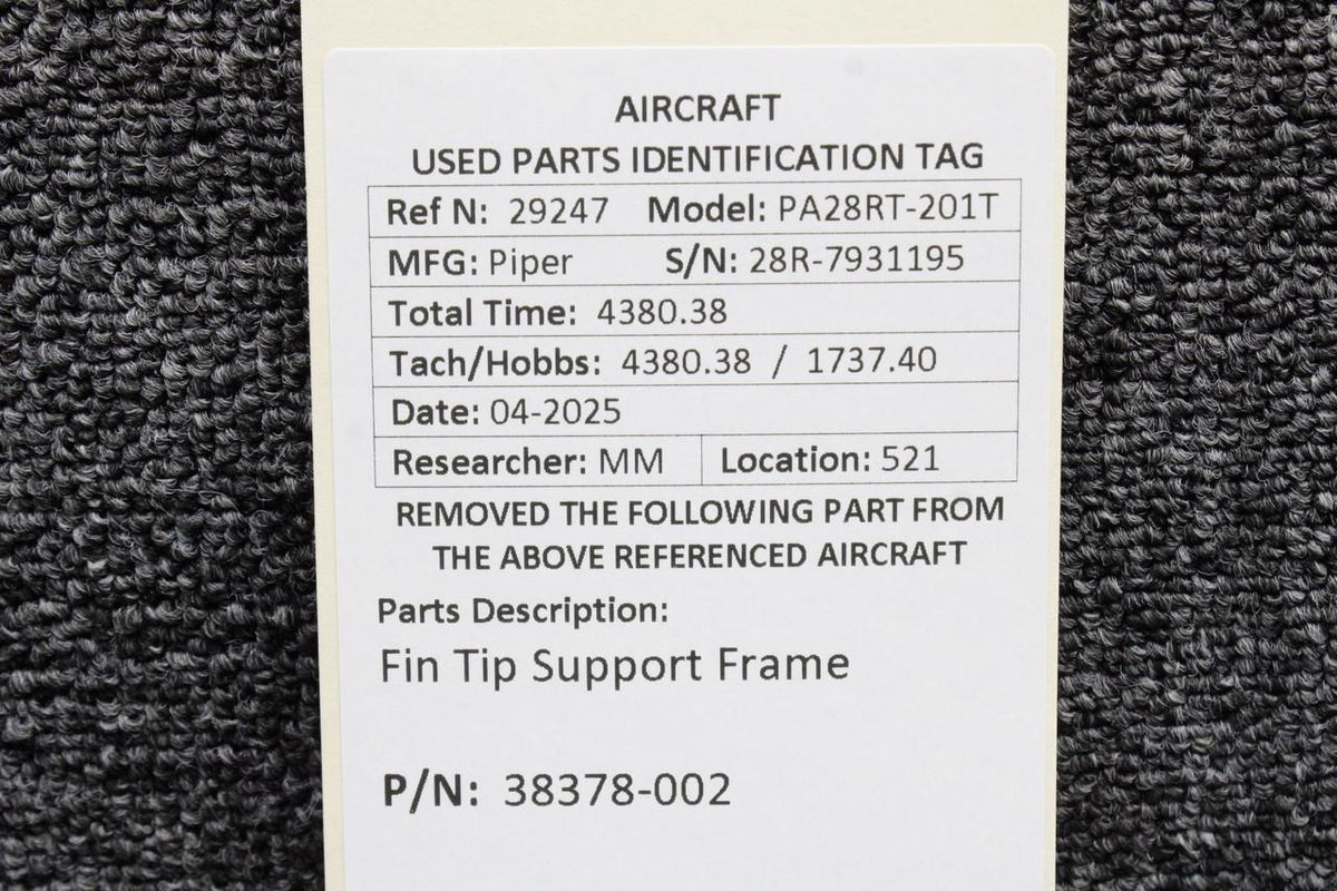 Piper Aircraft Parts 38378-002 Piper PA28RT-201T Fin Tip Support Frame