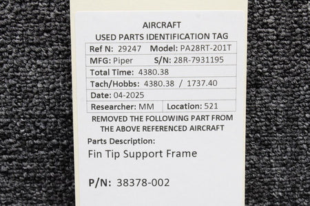 Piper Aircraft Parts 38378-002 Piper PA28RT-201T Fin Tip Support Frame