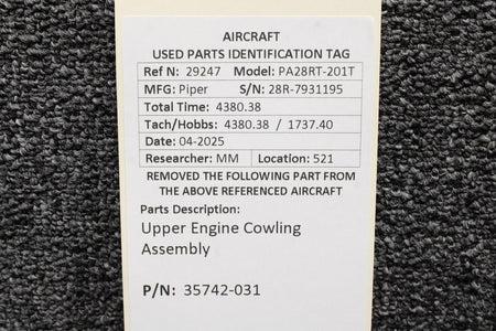 Piper Aircraft Parts 35742-031 Piper PA28RT-201T Upper Engine Cowling Assembly