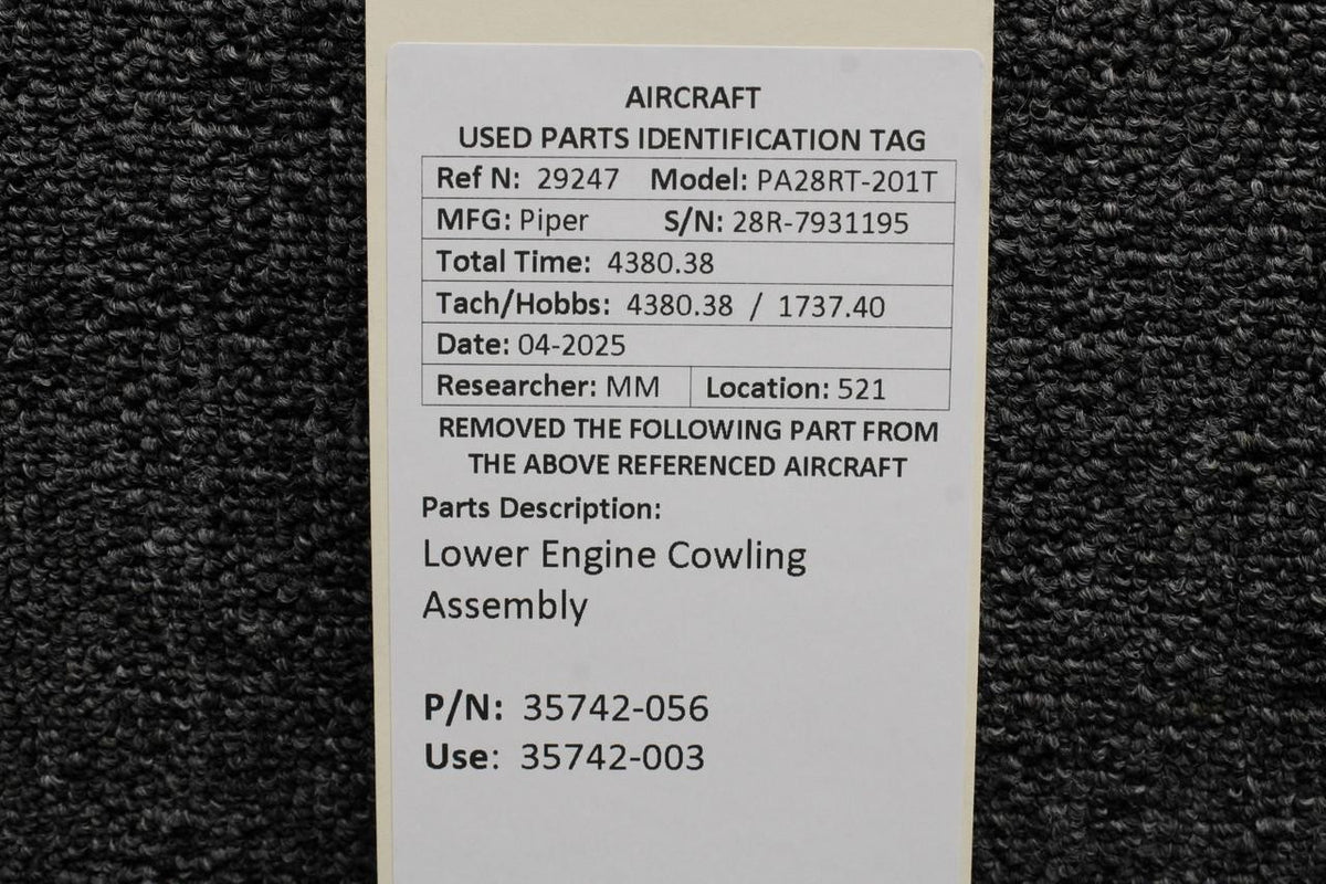 Piper Aircraft Parts 35742-056 (Use: 35742-003) Piper PA28RT-201T Lower Engine Cowling Assembly