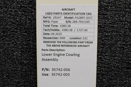Piper Aircraft Parts 35742-056 (Use: 35742-003) Piper PA28RT-201T Lower Engine Cowling Assembly