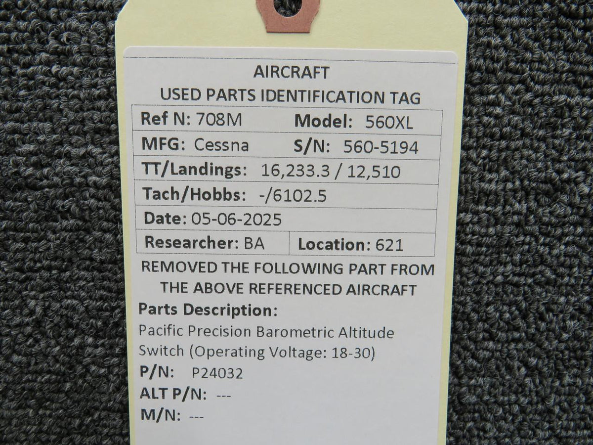 Pacific Precision P24032 Pacific Precision Barometric Altitude Switch (Operating Voltage: 18-30)