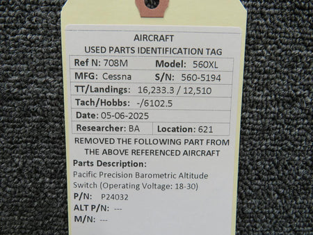 Pacific Precision P24032 Pacific Precision Barometric Altitude Switch (Operating Voltage: 18-30)